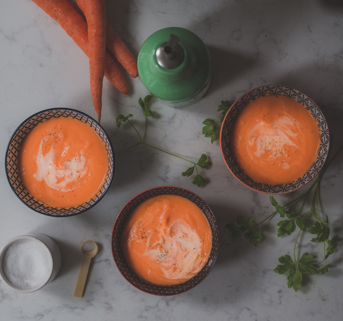 Recipe for easy sous vide carrot apple soup.