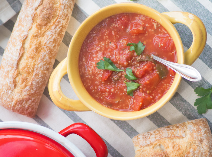 Recipe for Tomato Quinoa Soup.